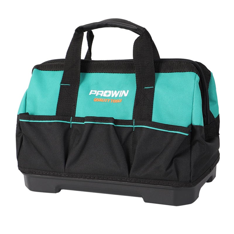 Prowin 14-inch Tool Bag, Multi-pocket Tool Organizer with Plastic Waterproof Bottom, Wide Mouth Tool Tote Bag with Inside Pockets for Construction, Carpentry, Gardening, Electrician, DIY - Image 1